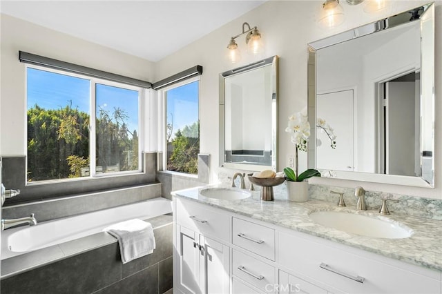 2852 N Santa Fe Pl, Orange, CA 92865 - full bathroom with a sink, double vanity, and a bath
