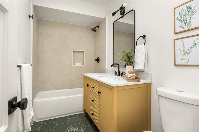 6655 Balcom Ave, Reseda, CA 91335 - bathroom with vanity, toilet, shower / tub combination, and tile patterned floors