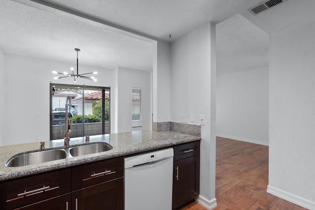 992 Lupine Hills Dr Unit 98, Vista, CA 92081 - kitchen with a sink, a textured ceiling, visible vents, light stone counters, and white dishwasher