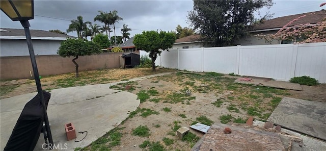 view of yard featuring a fenced backyard and a patio