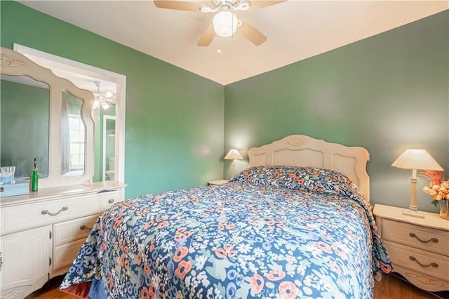 4253 Eugene St, Los Angeles, CA 90063 - bedroom with ceiling fan and dark wood-style floors