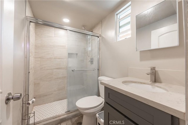 4253 Eugene St, Los Angeles, CA 90063 - full bath featuring toilet, vanity, recessed lighting, and a shower stall