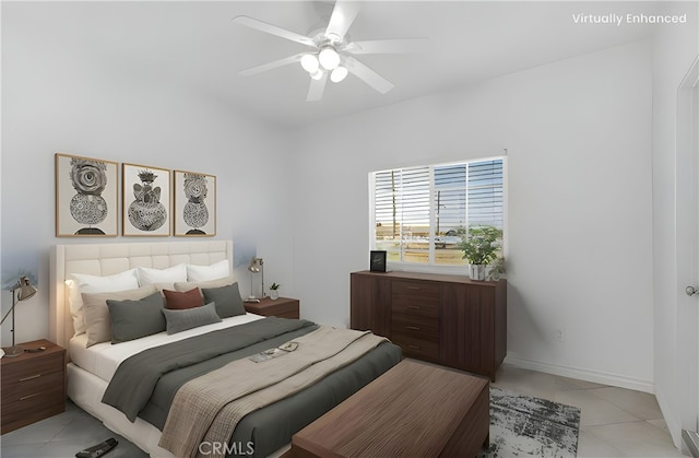 21683 Ramona Rd, Apple Valley, CA 92307 - bedroom with light tile patterned floors and a ceiling fan