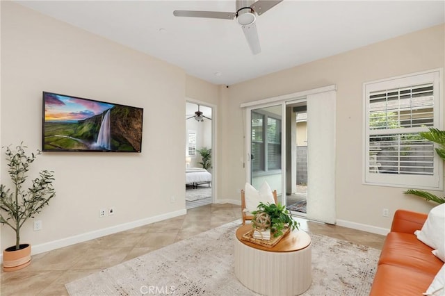 149 Luneta Ln, Rancho Mission Viejo, CA 92694 - living area with baseboards, a healthy amount of sunlight, and ceiling fan