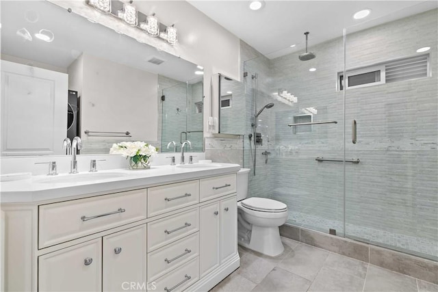 3348 Burritt Way, La Crescenta, CA 91214 - bathroom with a shower stall, tile patterned floors, double vanity, and a sink