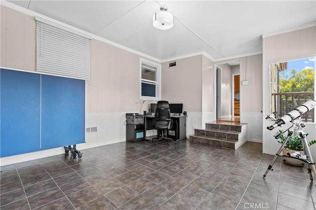 3348 Burritt Way, La Crescenta, CA 91214 - home office featuring ornamental molding, a decorative wall, and visible vents
