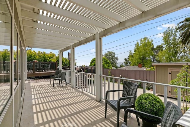 3348 Burritt Way, La Crescenta, CA 91214 - view of patio with an outbuilding, a pergola, and fence