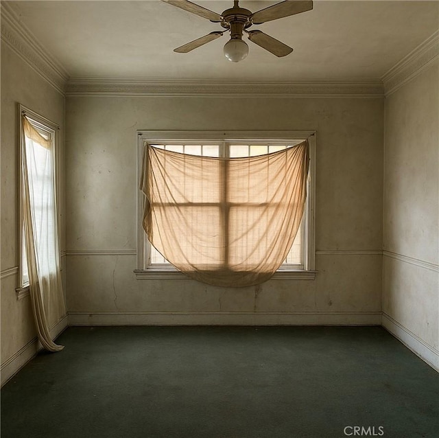 606 W 57th St, Los Angeles, CA 90037 - carpeted empty room with ceiling fan and ornamental molding