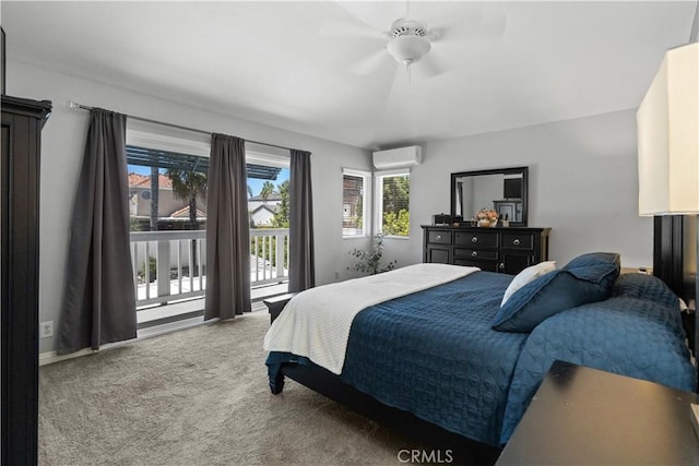 30151 Via Amante, Menifee, CA 92584 - carpeted bedroom featuring a wall mounted AC, access to outside, and ceiling fan