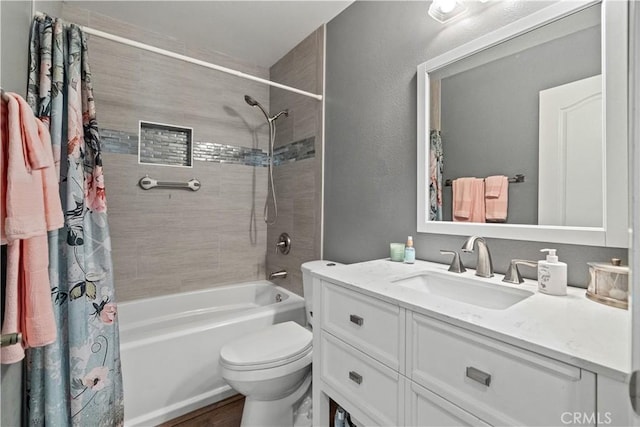 30151 Via Amante, Menifee, CA 92584 - full bathroom with shower / bath combo with shower curtain, vanity, toilet, and wood finished floors