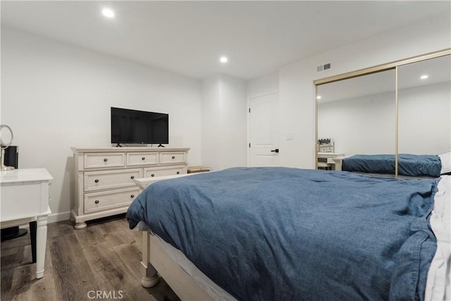 17730 Regency Cir, Bellflower, CA 90706 - bedroom featuring baseboards, recessed lighting, visible vents, and dark wood-type flooring