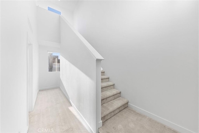 stairs with baseboards and carpet