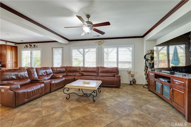 31710 Waterfall Way, Murrieta, CA 92563 - living area featuring ceiling fan and ornamental molding