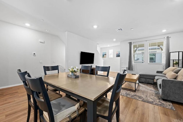 40603 Melrose Dr, Temecula, CA 92591 - dining area featuring visible vents, light wood-style flooring, and recessed lighting