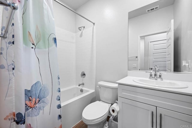 40603 Melrose Dr, Temecula, CA 92591 - full bath featuring vanity, toilet, visible vents, and shower / bath combination with curtain