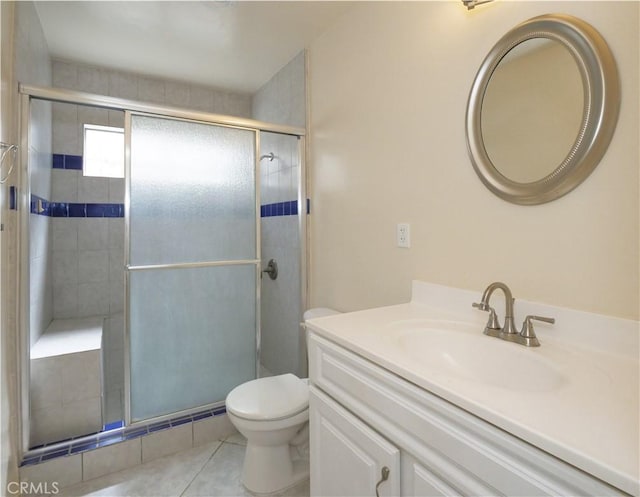 2302 S Gaffey St Unit 1, San Pedro, CA 90731 - bathroom featuring a stall shower, toilet, tile patterned floors, and vanity