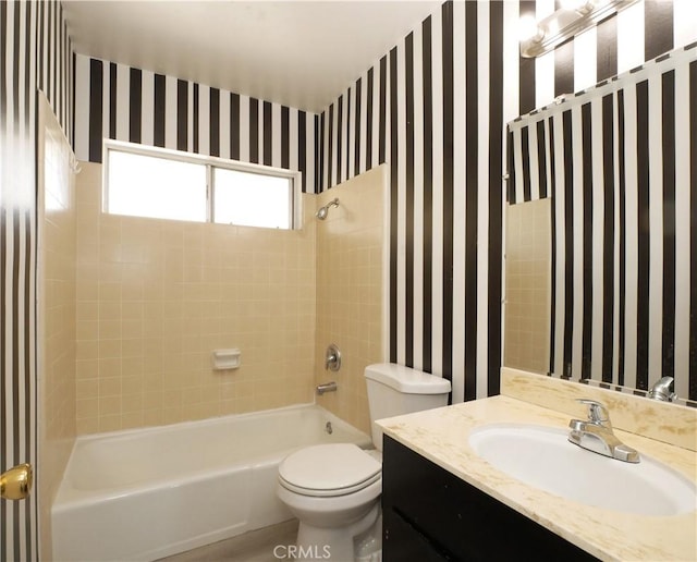 2302 S Gaffey St Unit 1, San Pedro, CA 90731 - bathroom featuring toilet, bathing tub / shower combination, wallpapered walls, and vanity