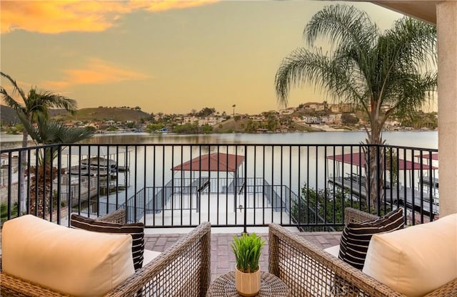 29284 Big Range Rd, Canyon Lake, CA 92587 - balcony at dusk with a water view