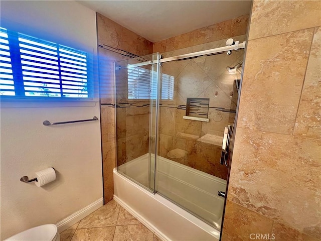 18725 Dallas Ave, Riverside, CA 92508 - bathroom featuring combined bath / shower with glass door, toilet, baseboards, and tile patterned floors