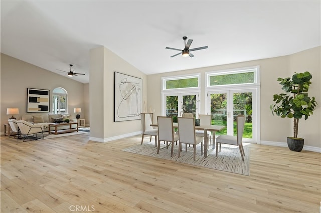 44240 La Cruz Dr, Temecula, CA 92590 - dining room with a ceiling fan, a healthy amount of sunlight, and vaulted ceiling