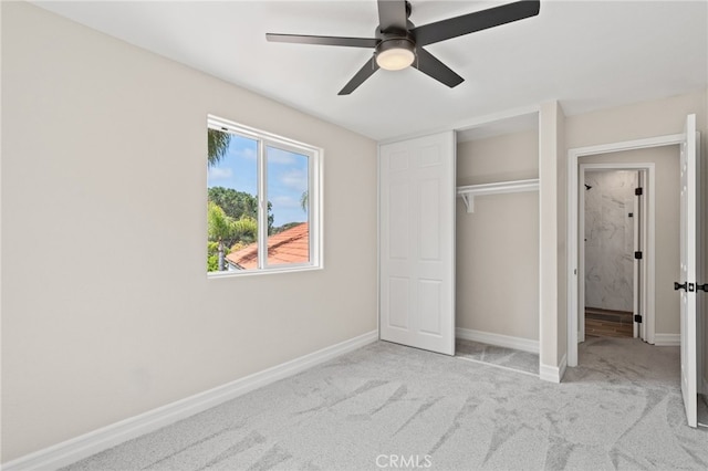 44240 La Cruz Dr, Temecula, CA 92590 - unfurnished bedroom featuring a closet, baseboards, ceiling fan, and carpet floors