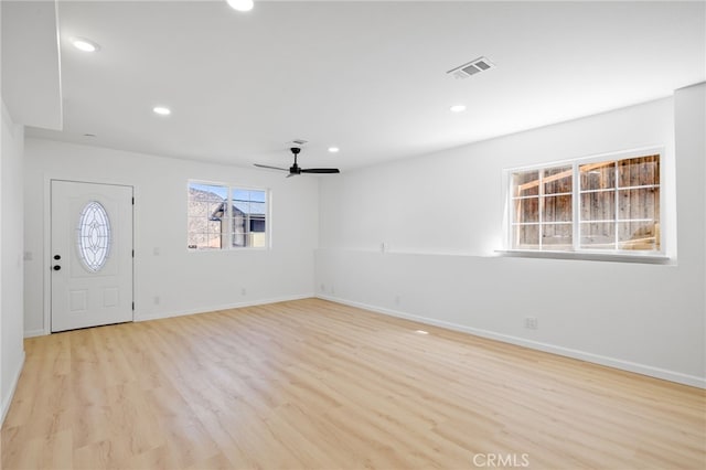 3516 Illinois Trl, Frazier Park, CA 93225 - entrance foyer featuring light wood-type flooring, recessed lighting, visible vents, and a ceiling fan