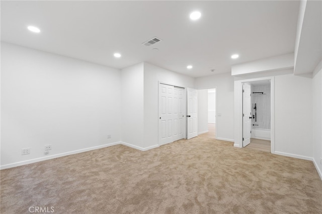 3516 Illinois Trl, Frazier Park, CA 93225 - below grade area featuring light carpet, visible vents, and recessed lighting