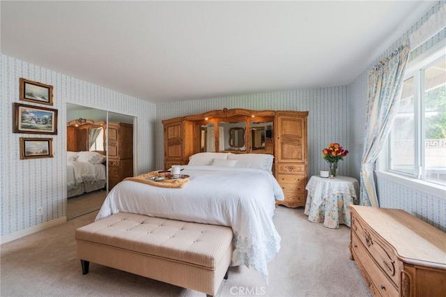 637 Anson St, Simi Valley, CA 93065 - bedroom featuring wallpapered walls, light carpet, and a closet