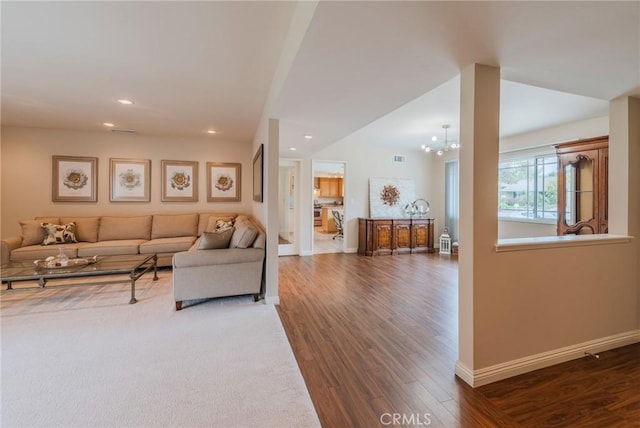 637 Anson St, Simi Valley, CA 93065 - living room with wood finished floors, recessed lighting, baseboards, and a chandelier