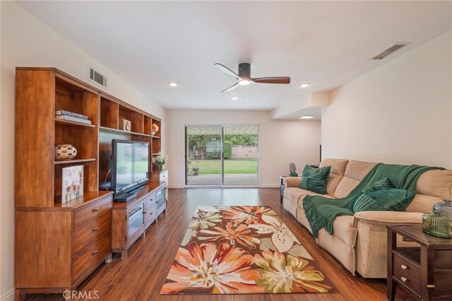 637 Anson St, Simi Valley, CA 93065 - living room featuring a ceiling fan, wood finished floors, and recessed lighting