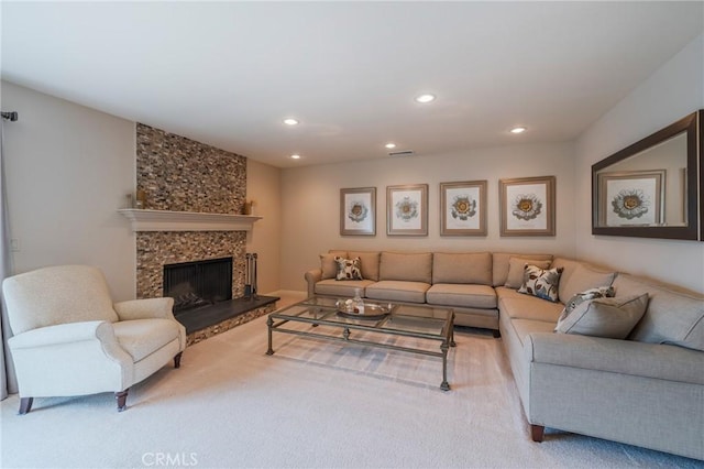 637 Anson St, Simi Valley, CA 93065 - living area featuring carpet flooring, recessed lighting, and a fireplace