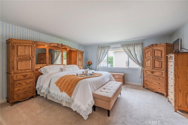 637 Anson St, Simi Valley, CA 93065 - bedroom with wallpapered walls, light colored carpet, and baseboards