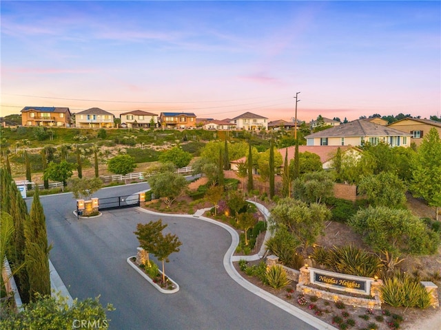 aerial view at dusk of a residential view