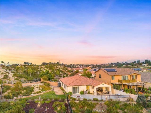 aerial view at dusk of a residential view