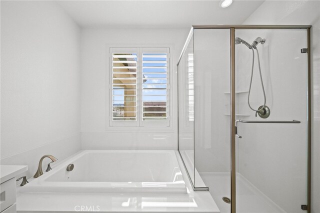 40571 Alder Ct, Temecula, CA 92591 - full bathroom with a shower stall, a bath, and vanity