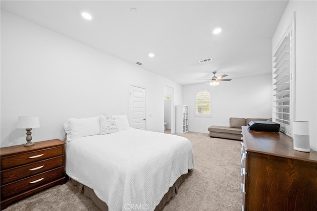 bedroom featuring carpet flooring, recessed lighting, and a ceiling fan