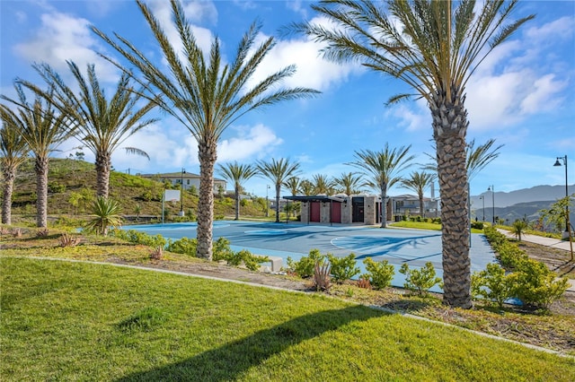 12060 N Azurita Ct, Porter Ranch, CA 91326 - view of tennis court with a lawn and community basketball court