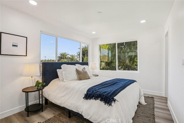 bedroom featuring recessed lighting, baseboards, and wood finished floors