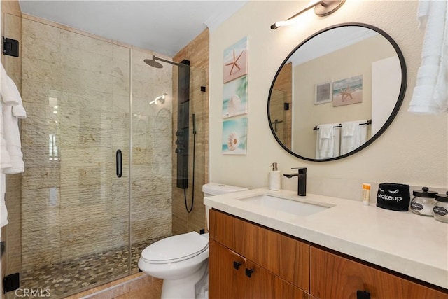 44 Corniche Dr Unit G, Dana Point, CA 92629 - full bathroom featuring toilet, vanity, and a stall shower