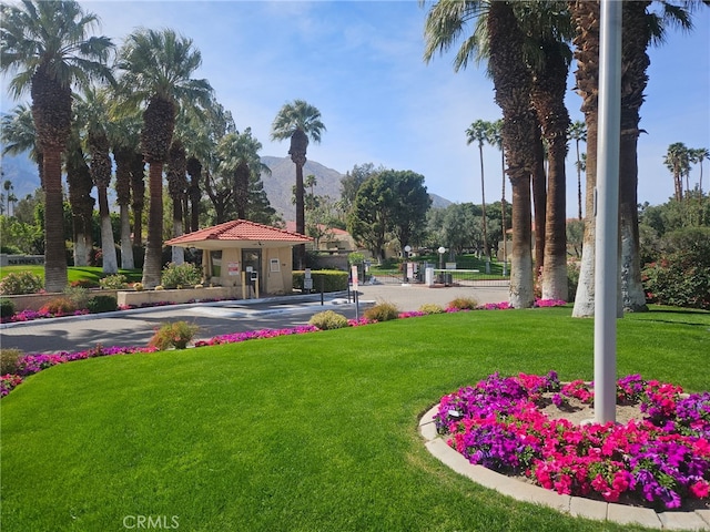 surrounding community featuring a mountain view and a yard