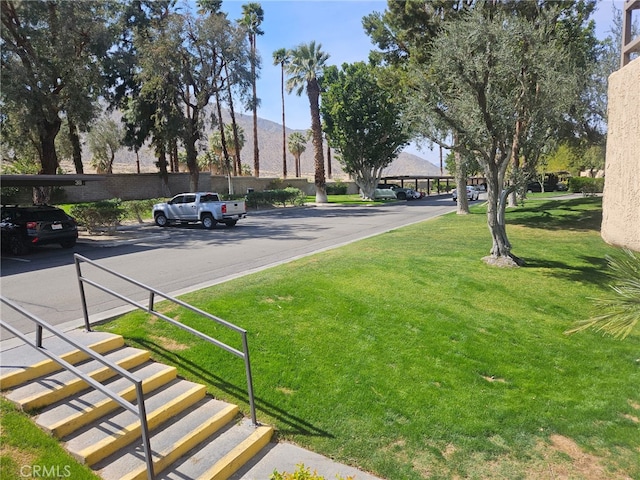 view of yard featuring a mountain view