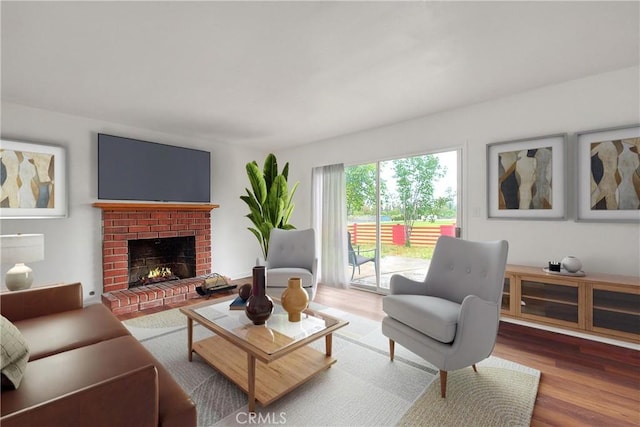 419 San Jacinto St, Redlands, CA 92373 - living room with wood finished floors and a brick fireplace