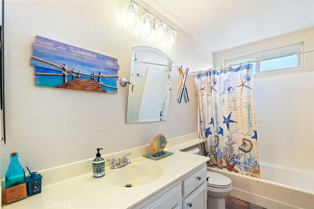 9387 Hot Springs Rd, Corona, CA 92883 - full bathroom with toilet, vanity, and shower / bath combination with curtain