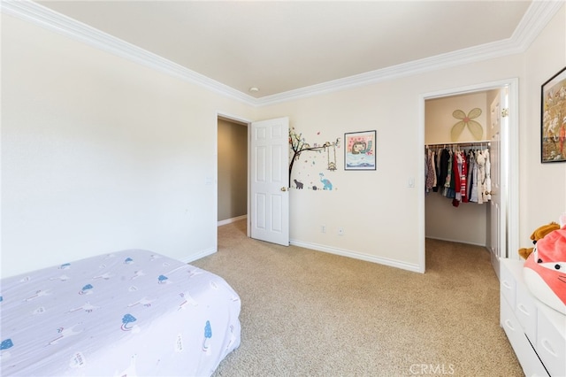 16673 Carob Ave, Chino Hills, CA 91709 - bedroom with a spacious closet, light carpet, crown molding, baseboards, and a closet