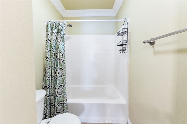 16673 Carob Ave, Chino Hills, CA 91709 - full bathroom featuring ornamental molding, toilet, and shower / tub combo