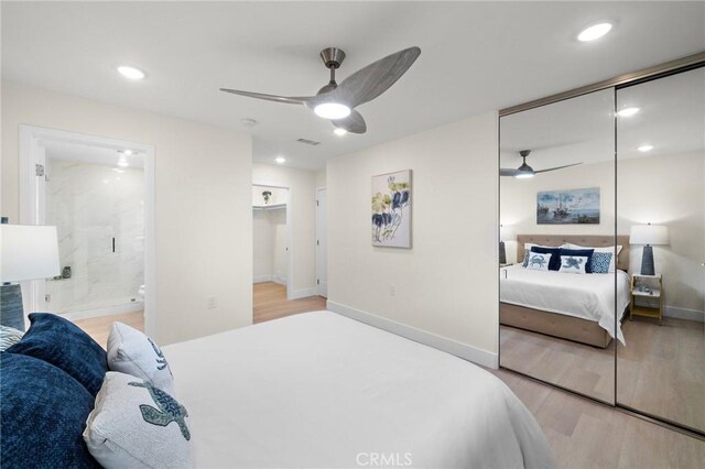 663 Via Los Altos Unit Q, Laguna Woods, CA 92637 - bedroom featuring wood finished floors, baseboards, a closet, recessed lighting, and a ceiling fan