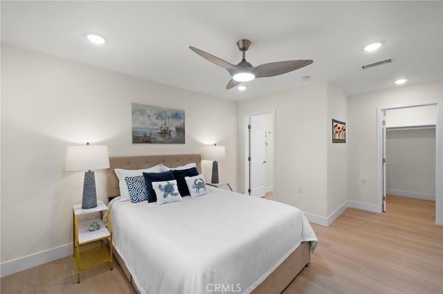 663 Via Los Altos Unit Q, Laguna Woods, CA 92637 - bedroom with baseboards, light wood-style flooring, recessed lighting, and a ceiling fan