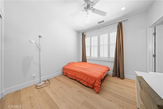 63 Birmingham, Irvine, CA 92620 - bedroom featuring baseboards, light wood-style floors, ceiling fan, and recessed lighting