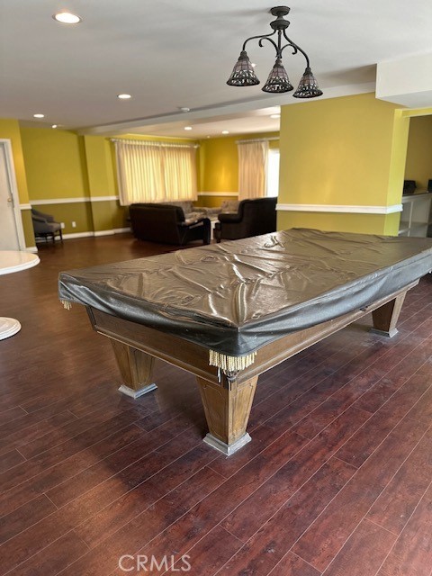 1344 5th St Unit 7, Glendale, CA 91201 - playroom with pool table, wood finished floors, recessed lighting, and baseboards