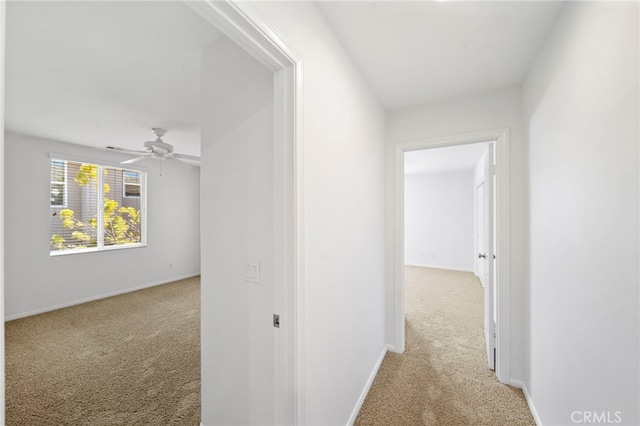 hall with baseboards and carpet floors
